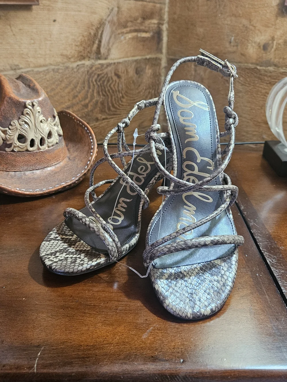 Sam Edelman Brown Snakeskin Strappy Heeled Sandals